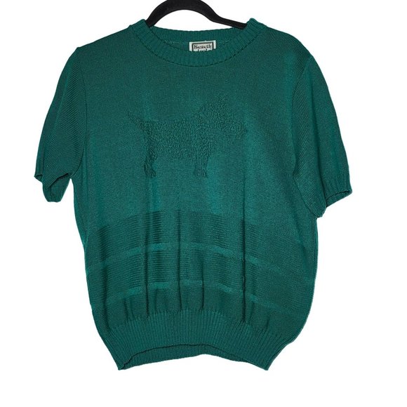 Vintage 80's Women's Keneth Too Terrier Dog Knit Short Sleeve Sweater Size Large - Picture 1 of 7
